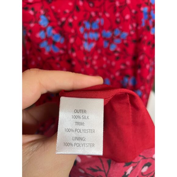 SALONI Lexie Red Floral Asymmetrical Ruffle Pleat Cold Shoulder Silk Dress US 0 - Picture 10 of 10